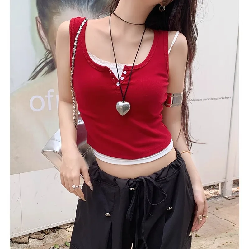 Solid Color Sleeveless Top Short, Simple, Off Shoulder, Waist Cinched, 2025 Summer Women's Small Vest