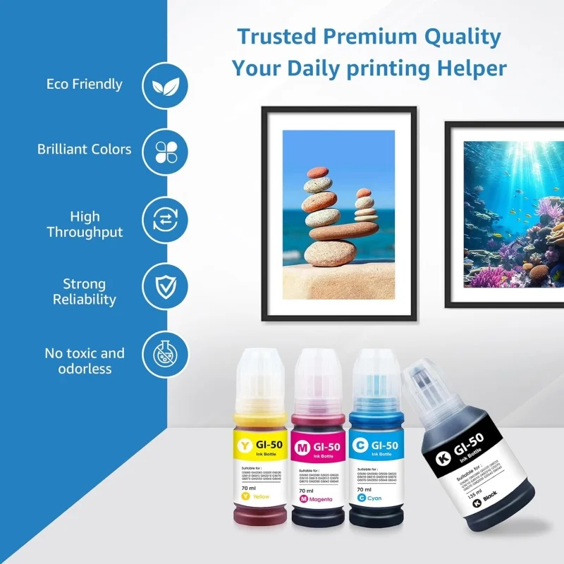 

GI-50BK GI-50C GI-50M GI-50Y 3386C001 3403C001 3404C001 3405C001 for CAN GM2050 GM4050 G50 50 G6050 G7050 Printer