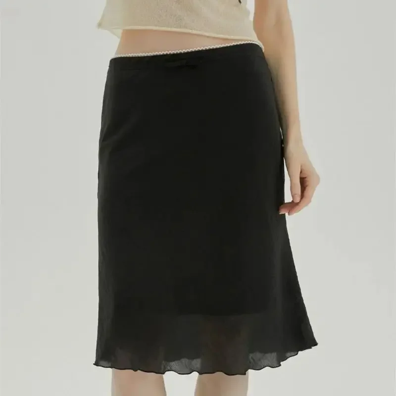 ใหม่แฟชั่นกระโปรงผ้าไหมผู้หญิง Elegant Lace Patchwork A-Line สีทึบกระโปรงสั้นภาษาฝรั่งเศสคํา Party Faldas เสื้อผ้าหวาน