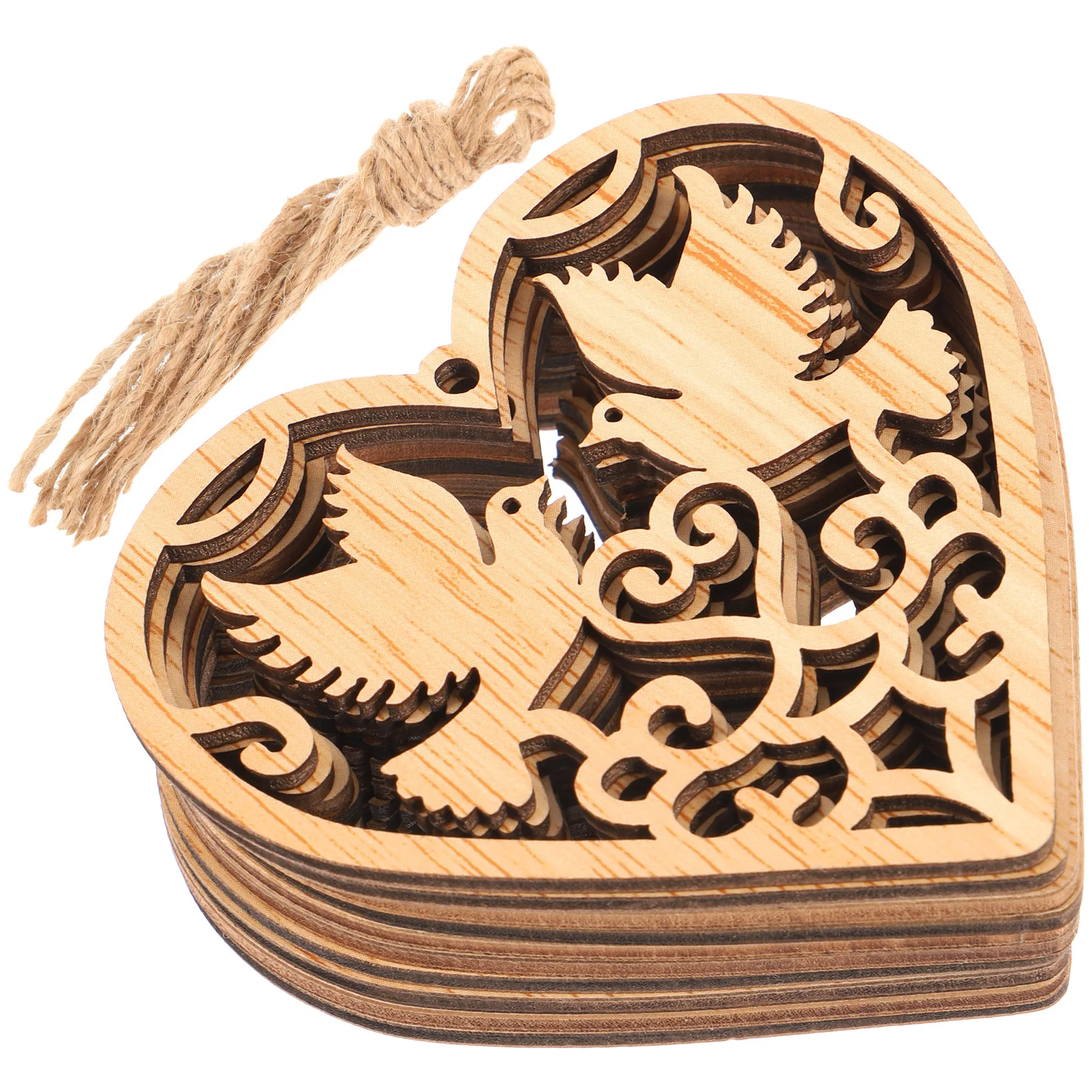 

10Pcs Wooden Heart Shaped Love Birds Hollow Hanging Pendants Wedding Decorations Lightweight Portable Wedding Decoration