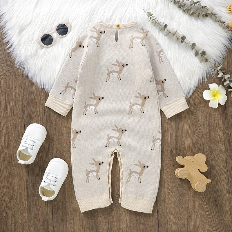 Autumn Baby Romper Knit Newborn Girls Jumpsuit Outfit Long Sleeve Infant Boys Clothes Overalls 0-18M Fashion Cute Sika Deer Warm