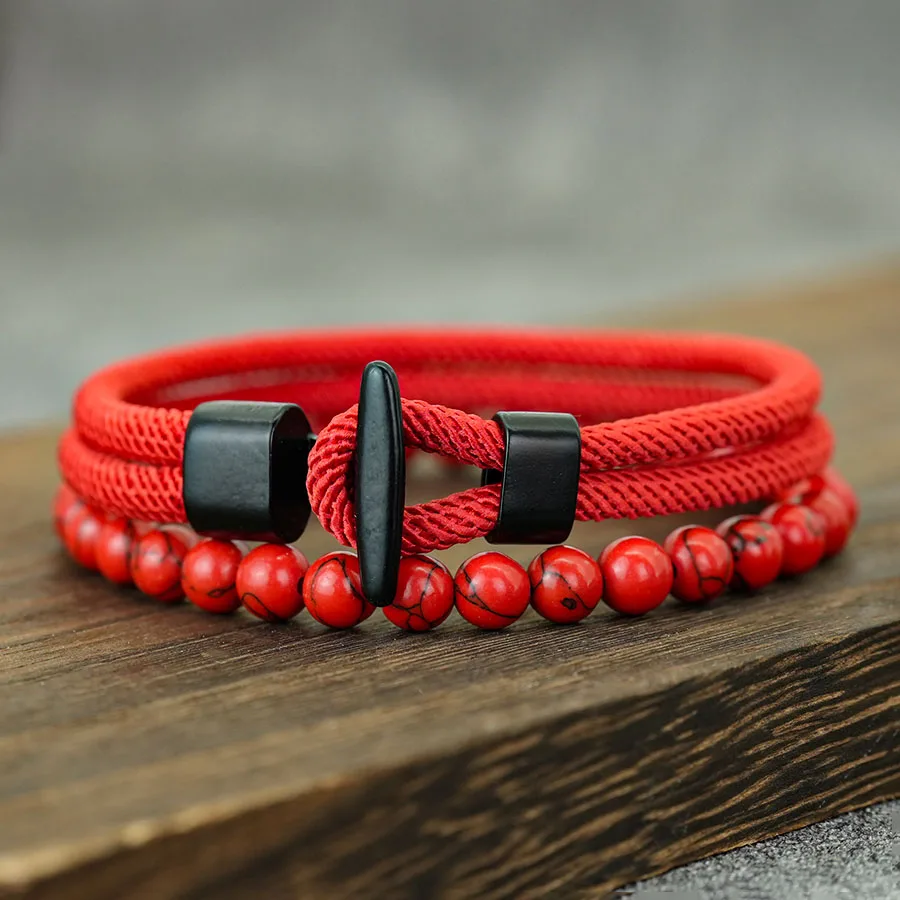 Klassisches 2-teiliges Seil- und Perlenarmband für Männer, handgefertigt, einfaches Hakenseil, natürlicher Malachit, lässiges nautisches Schmuckset Pulseria