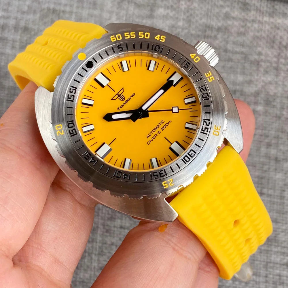 Miyota 8215 Blue Tandorio 42mm 200M Waterproof Dive Automatic Watch Men Orange Sapphire 120 Click Bezel Lume Mark Steel Bracelet