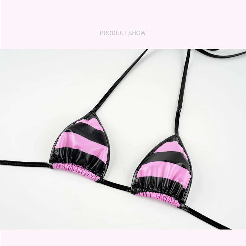 클래식 줄무늬 인쇄 가죽 비키니 세트 2024 새로운 섹시한 붕대 수영복 여성 Beachwear 여름 수영복 하이 컷 수영복