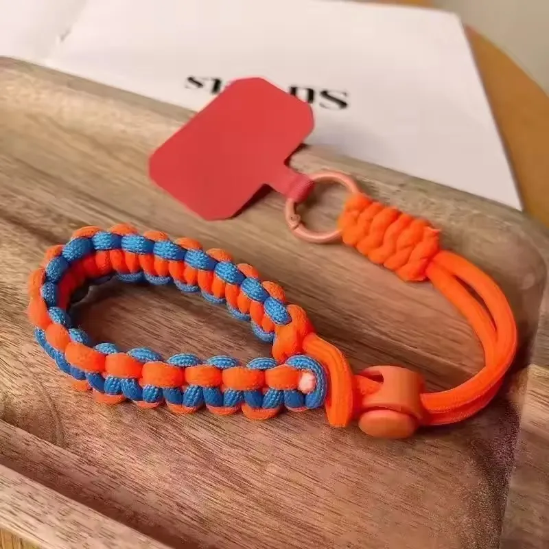 Leuke gevlochten mobiele telefoonkoord anti-verlies korte polsband hanger mode hangende riem snoepkleuren touwketting