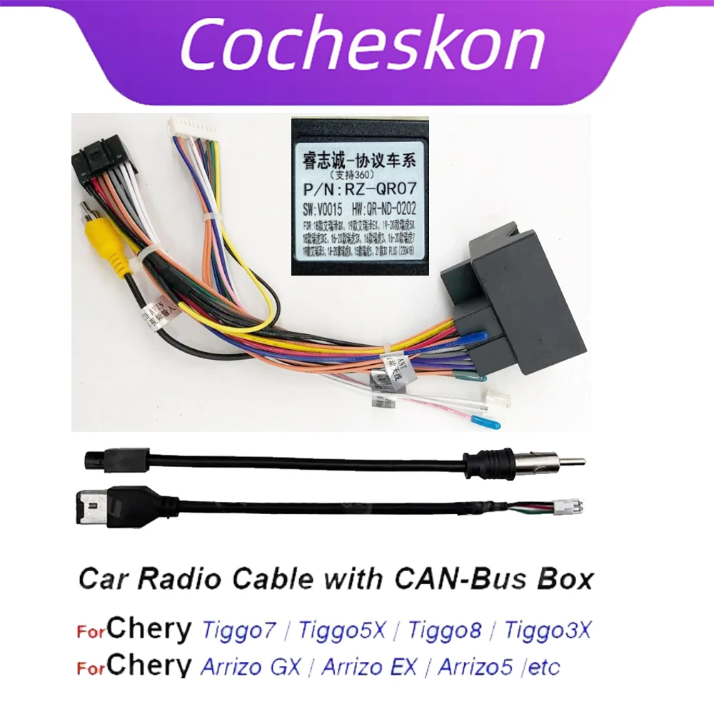 

Car Radio Cable Android Head Unit Power Wiring Harness Socket Connector CAN Bus Decoder for Chery Tiggo Arrizo 3X 5 5X 7 8 GX EX