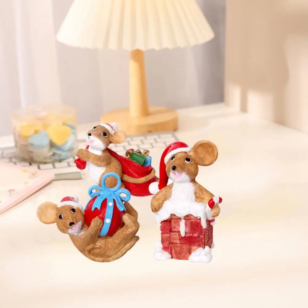 mouse Christmas Animal Figurine Miniatures Animal Micro Landscape Christmas Landscape Ornaments Crafts Mini