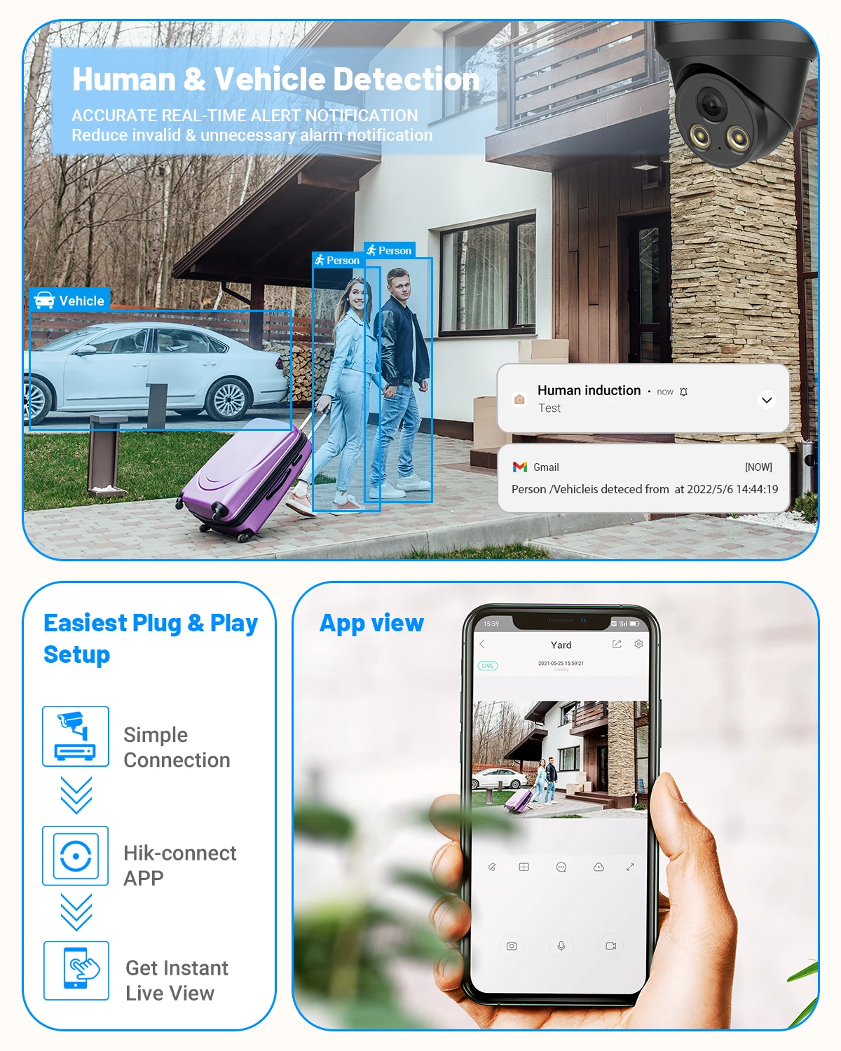 Hikvision-Caméra de sécurité domestique CCTV, Compatible TurnVu, Noir, 5MP, avant, POE, IP, 8MP, 30m, H.disparates, P2P, Plug & Play, IPC