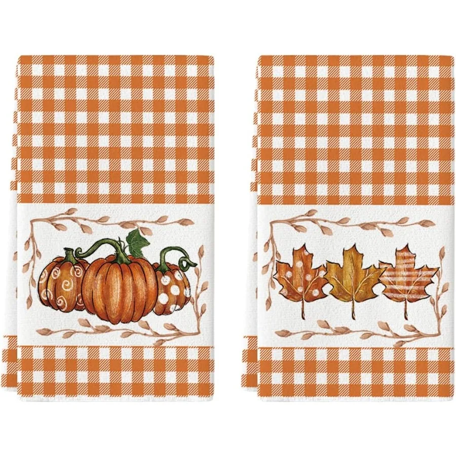 

Orange Stripes Polka Dot Pumpkin Fall Kitchen Towels Dish Towels 18x26 Ih Farmhouse Maple Leaves Decoration Hand Towels Set of
