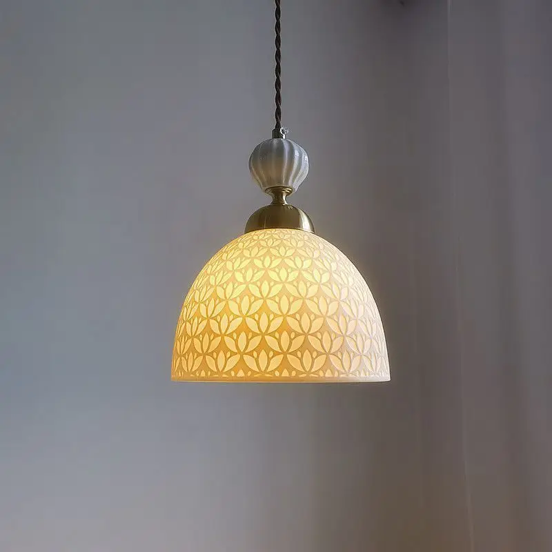 

Кремовый стиль, теплый тон, японский ретро-прикроватная лампа для спальни, светильник в американском стиле, полупрозрачный керамический подвесной светильник