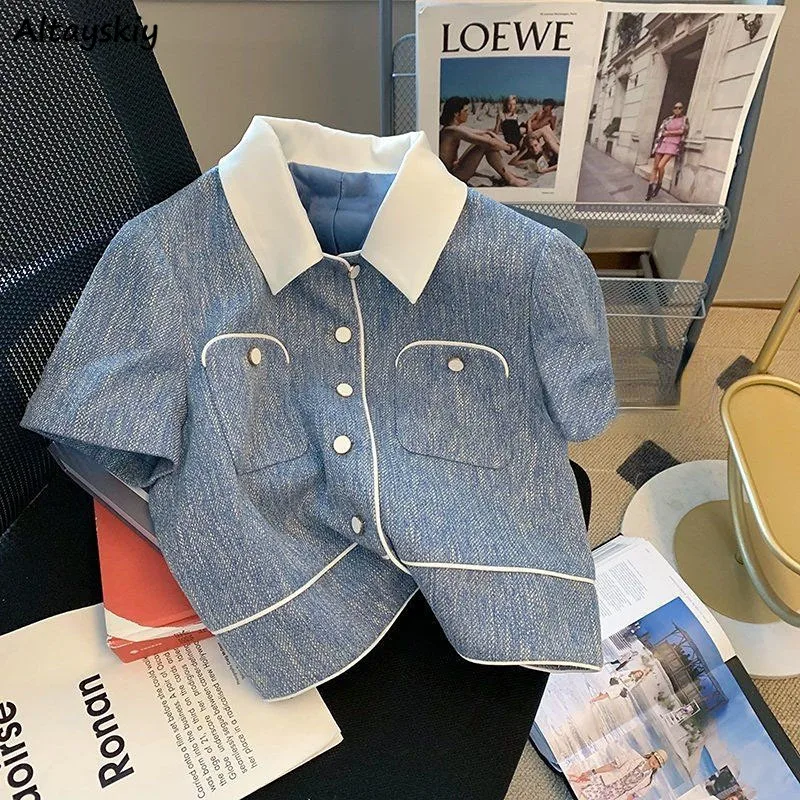 

Jackets Women Chaqueta Patchwork Summer Design Crop Top Turn-down Collar Fashion Elegant All-match Office Lady Popular Casual