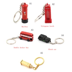 British Miniature London Model Key Ring Keychain Souvenir Red Bus Taxi