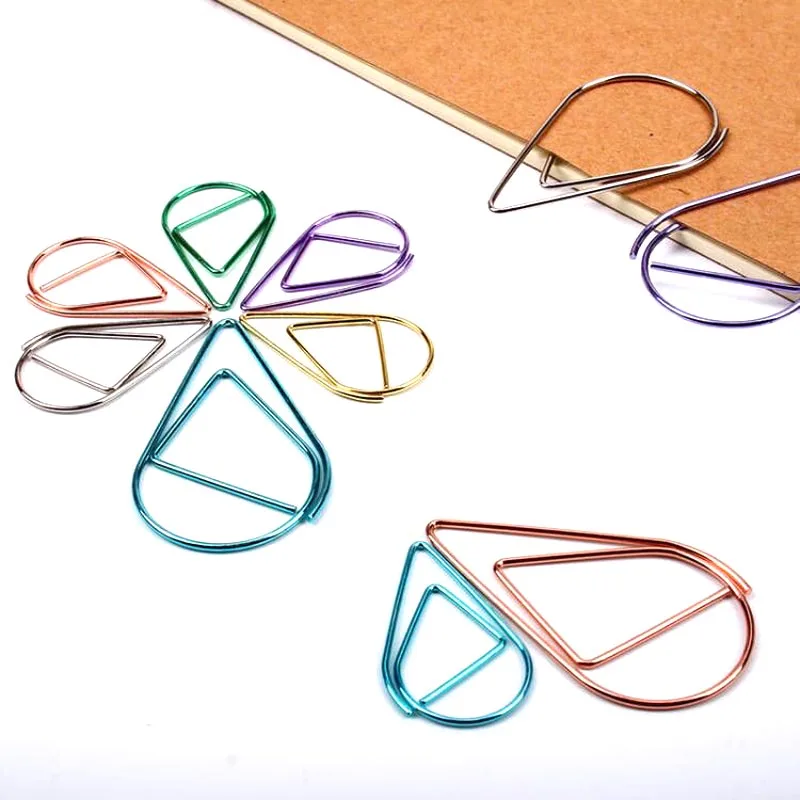 20pcs 25x15mm Water Drop Metal Paper Clips Photo Office Memo Paper Peg Stationery Bookmark Color Envelope Mail Message Folder