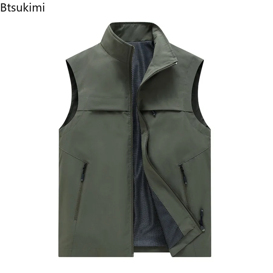 Spring Summer Vests Men's Breathable Work Vest Outdoor Casual Sleeveless Zip Vest Jacket Male Hunting Camping Fishing Waistcoats