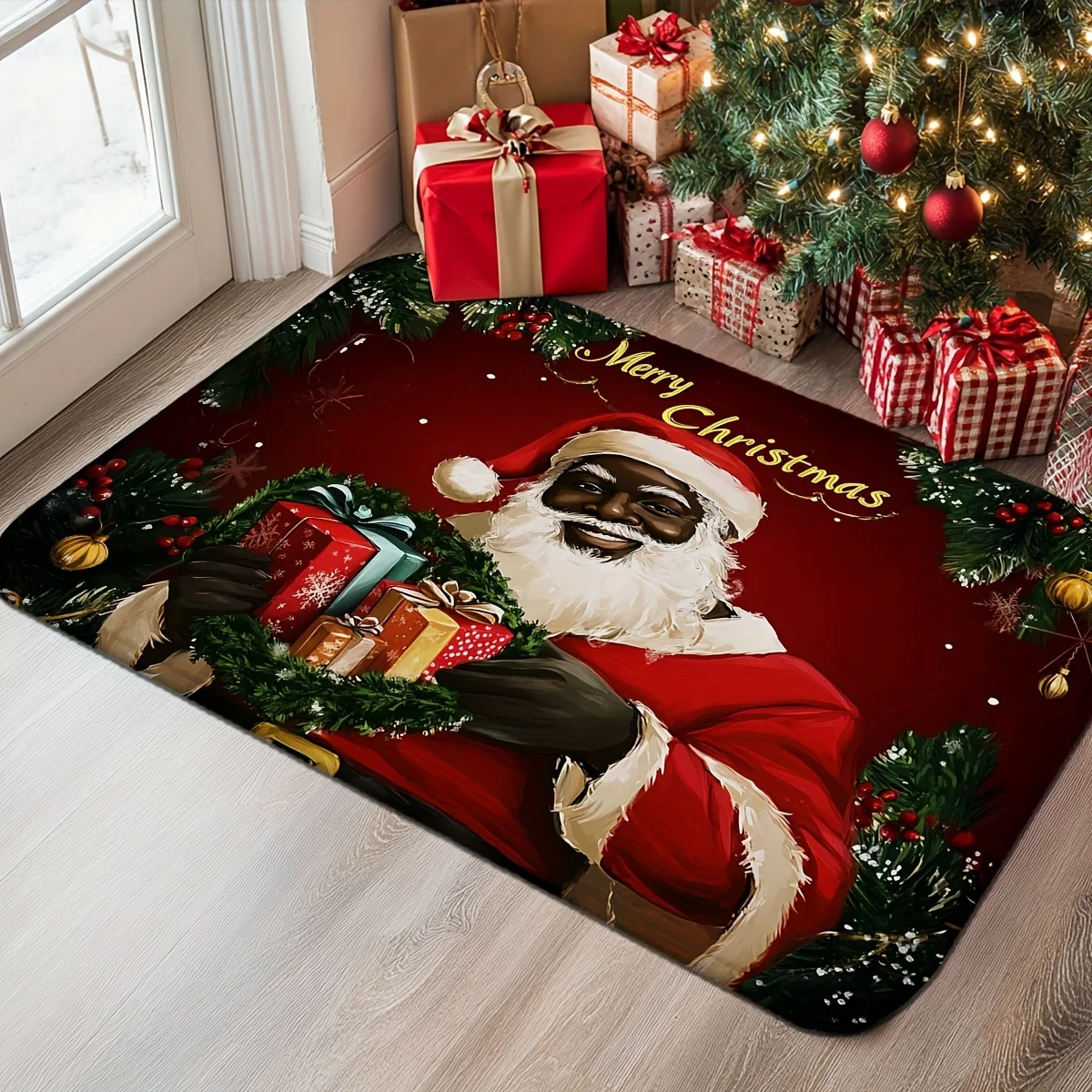 VIKAMA Christmas Santa Door Mat Anti-Slip & Noise-Reducing Entrance Hallway Doormat Bedroom Entrance Bedside Rug Home Decor