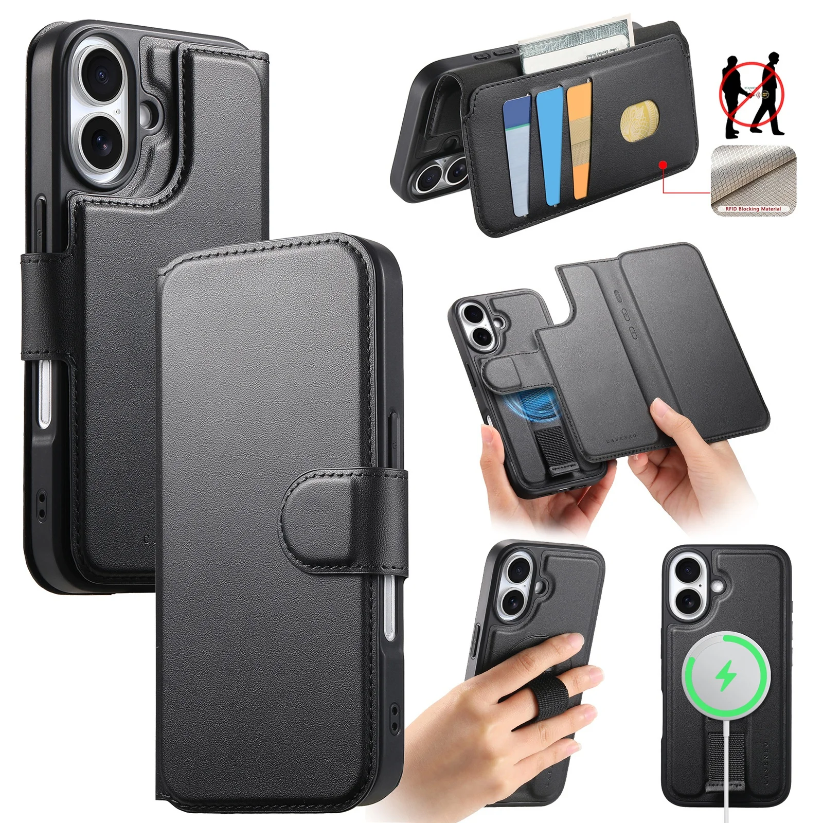 

2 in 1 Detachable Magnetic Wallet Cards Solt Leather Case For iPhone 15 16 Pro Max 14 Plus 13 12 Pro Max For Magsafe Cover