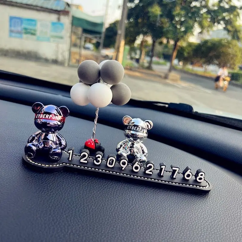 Gilded Bear Temporary Parking Number Plate High-end Car Creative Ornaments for Men Moving Car Phone Plates for Girls Cute - view 6