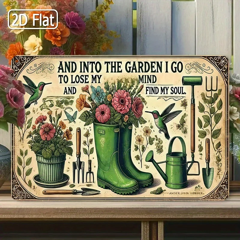 1pc Vintage Sign, And Into the Garden I Go to Lose My Mind, Find My Soul, Rustic Farmhouse Decor, Durable Metal,
