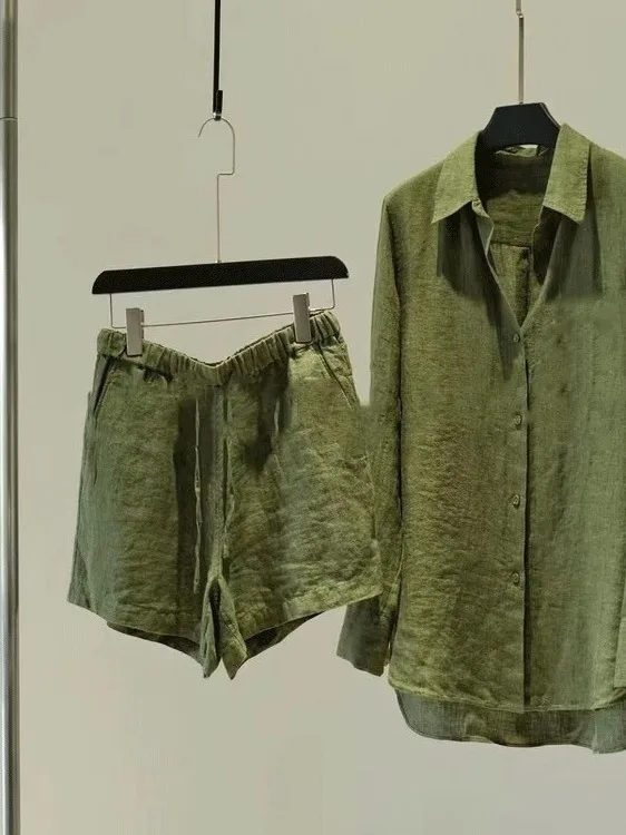 large-size-300-pounds-retro-sun-protection-shirt-shorts-set-men's-summer-loose-two-piece-set-fashionable-casual-wear