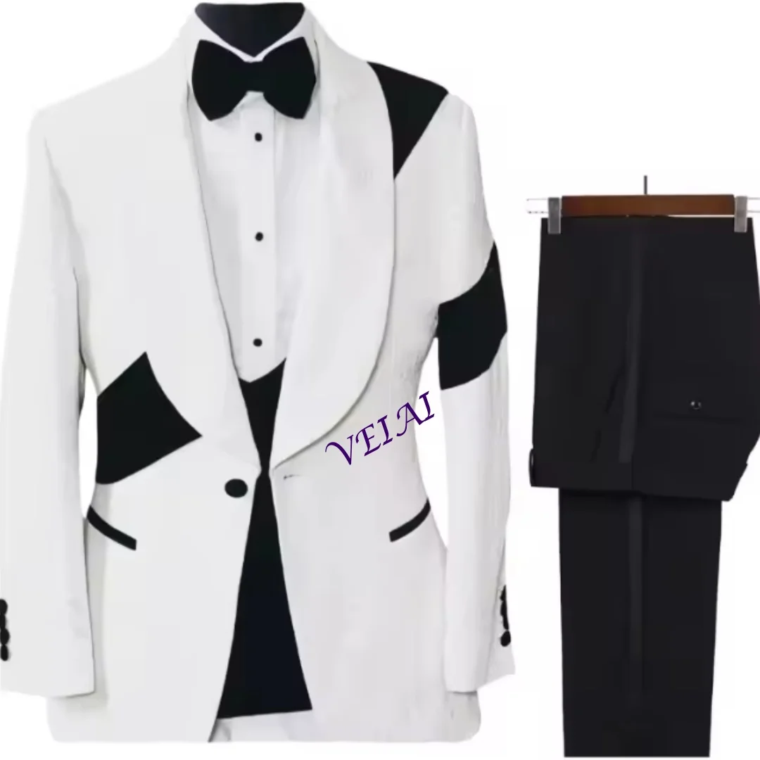 

Customized Made Groomsmen White and Black Groom Tuxedos Shawl Lapel Men Suits Wedding 3 Piceces ( Jacket+Pants+Vest+Bow Tie )