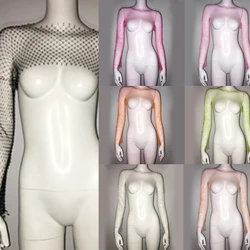 Rhinestones Fishnets Long Sleeve Shrug Boleros Nightclub Sheer Mesh Crop Top Dropship