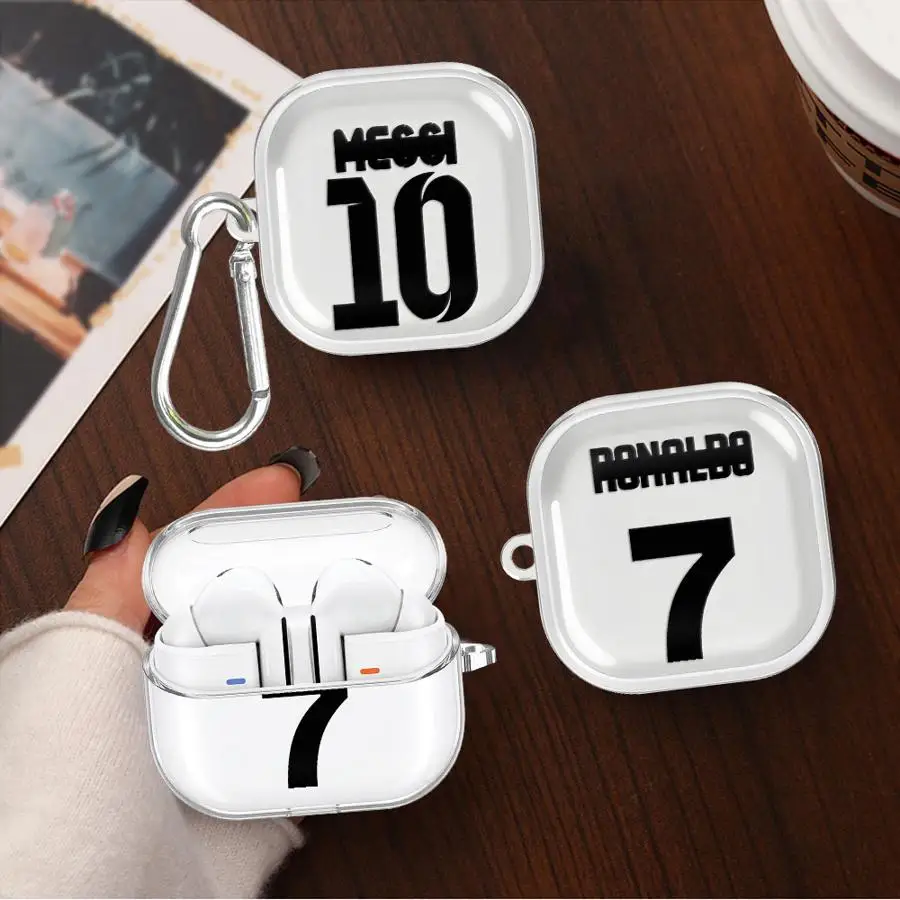 Clear Earphone Cases Cover With Hook Case For Samsung Galaxy Buds 4Pro 3Pro Live 4 Pro 2 2Pro 3 FE FootBall Number 10 7