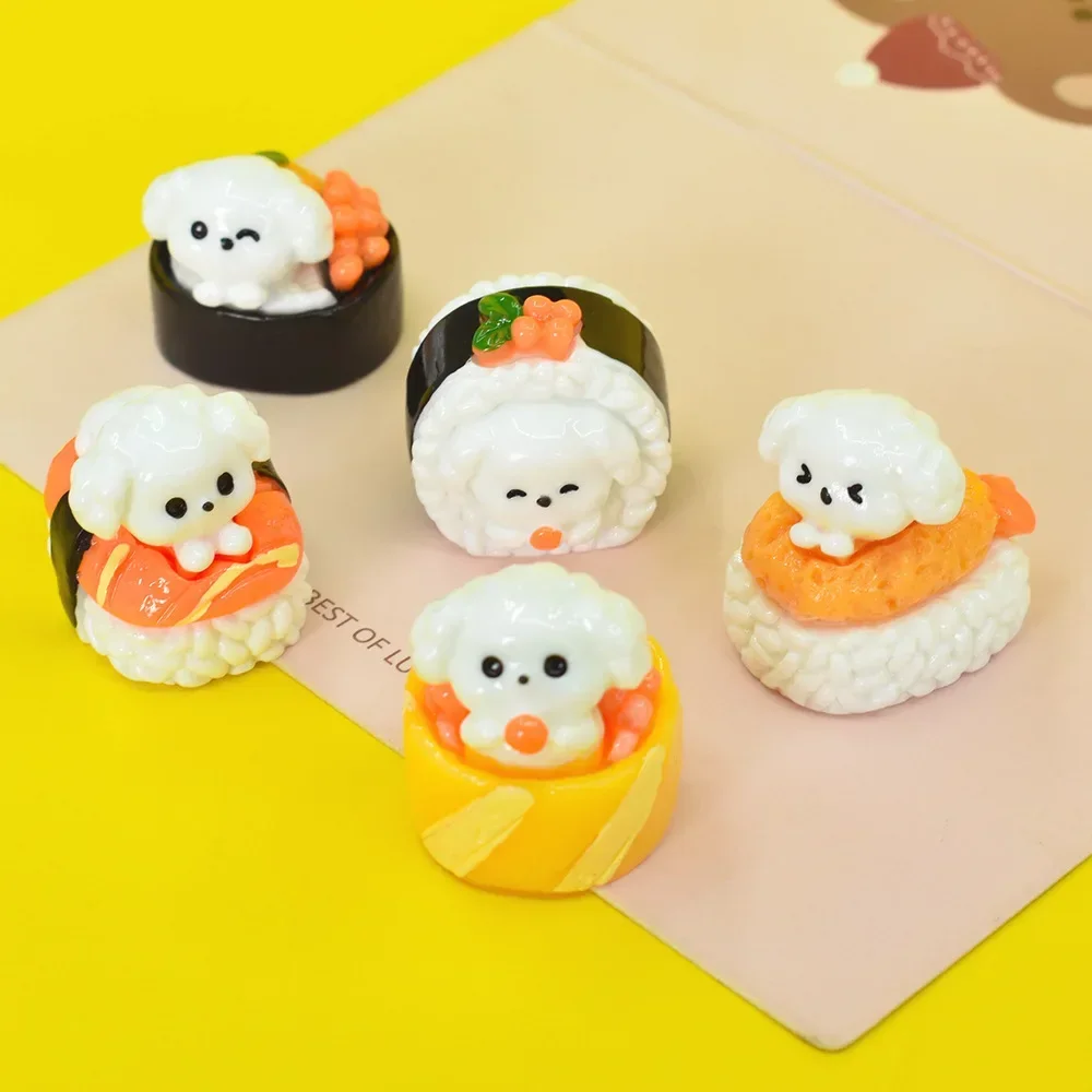New Cartoon Mini Dog Sushi 3D Figures Flatback Resin Charms Miniatures Kawaii Embellishment Room Deocr Dollhouse DIY Phone Parts