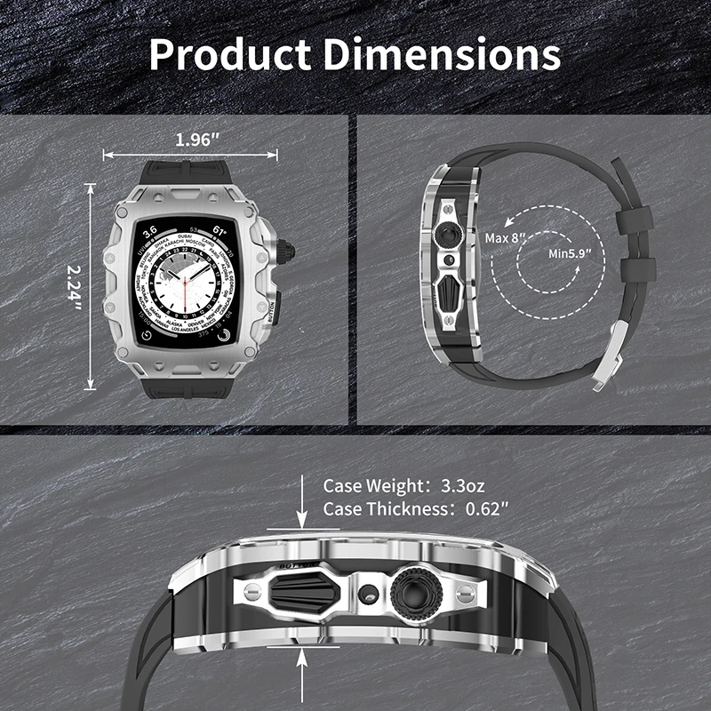 Luxury Modification Kit for Apple Watch Band 44mm 45mm Metal Zinc Alloy Case Cover Silicone Strap for IWatch Series 9 8 7 6 5 SE