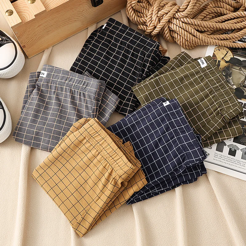 순면 체크무늬 신축성 있는 허리밴드 홈 캐주얼 팬츠 남성용 플랫 앵글 얇고 헐렁한 패션 수면 팬츠
