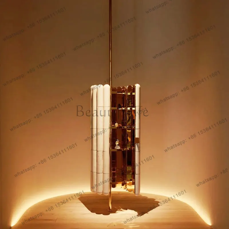 Italian stainless steel light luxury high-end feeling living room wine rack household new column bar cabinet display