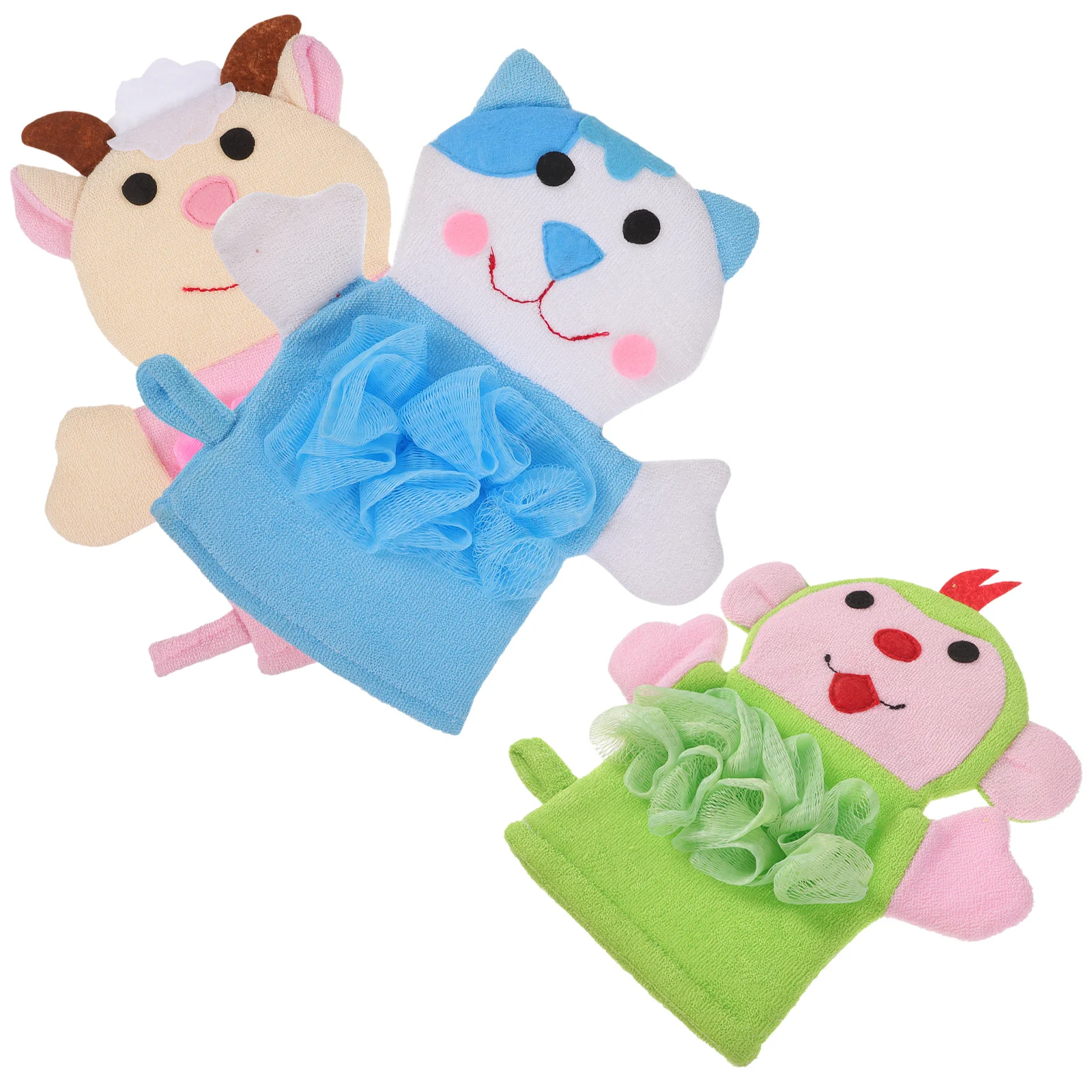 

3Pcs Cartoon Bath Gloves Baby Bath Mittens Soft Exfoliating Shower Mitt Kids Bathing Supplies Massage Gloves Kids Washcloths