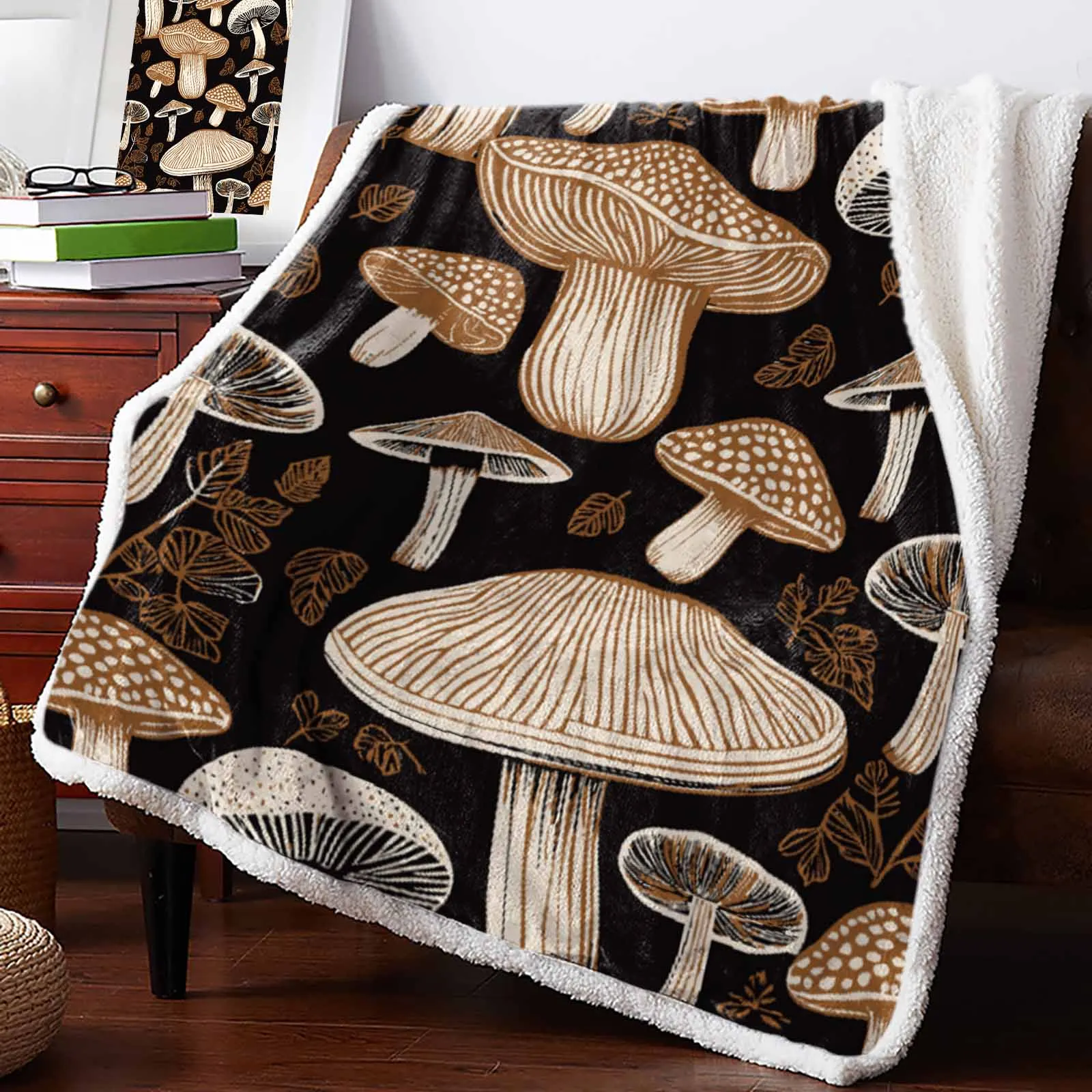 Abstract Retro Mushroom Flower Cashmere Blanket Winter Warm Soft Throw Blankets for Beds Sofa Wool Blanket Bedspread