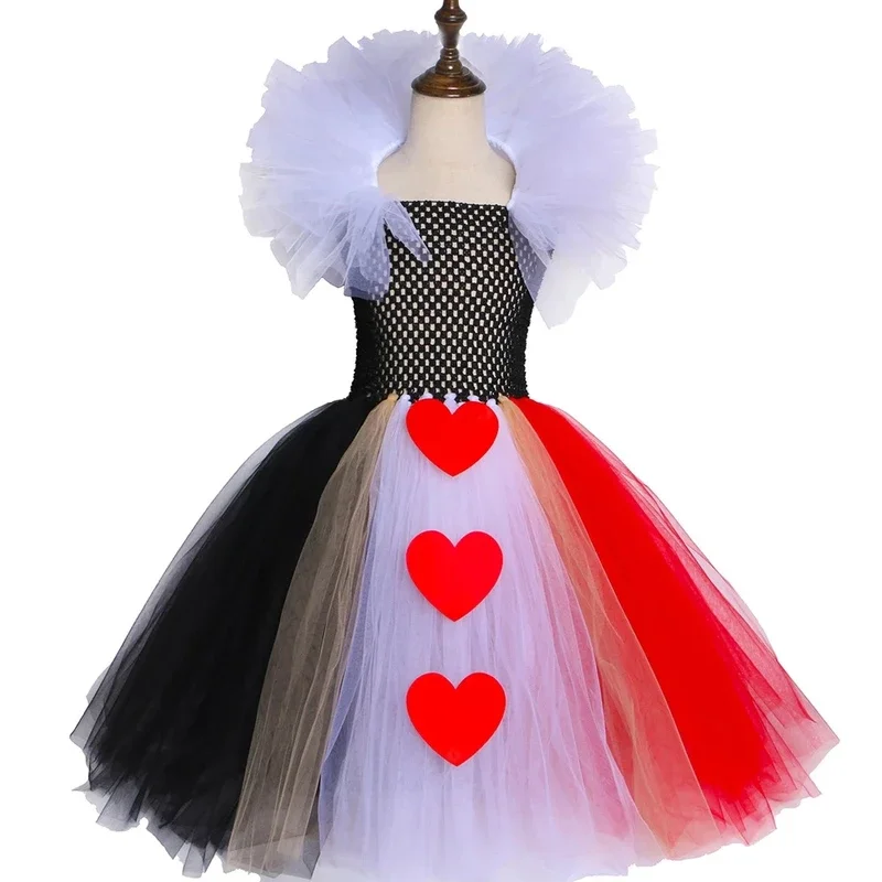 Vestido de tutú de La Reina de los corazones para niña, disfraz de cosplay de Alicia, vestido de carnaval de Halloween para niña, rojo y blanco, vestido de fiesta para niña