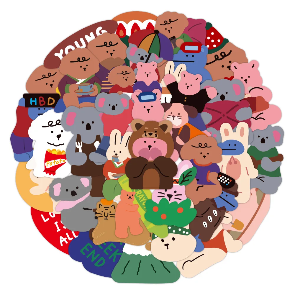 50/100Pcs/Pack INS Cartoon Cute Kawaii Bear Rabbiit Stickers PVC Waterproof Stickers Decals For Kids Boys Girls Toys Gifts