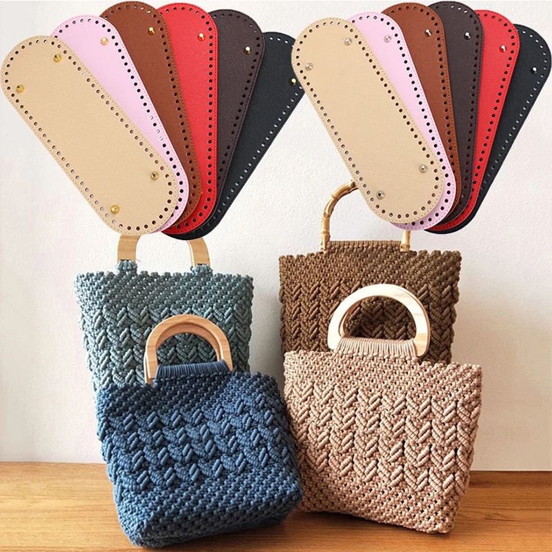 Oval Long Bottom For Knitted Bag Pu Leather Rivet Bag Bottom Bags Accessories Solid Color Diy Crochet Durable Bag Accessories