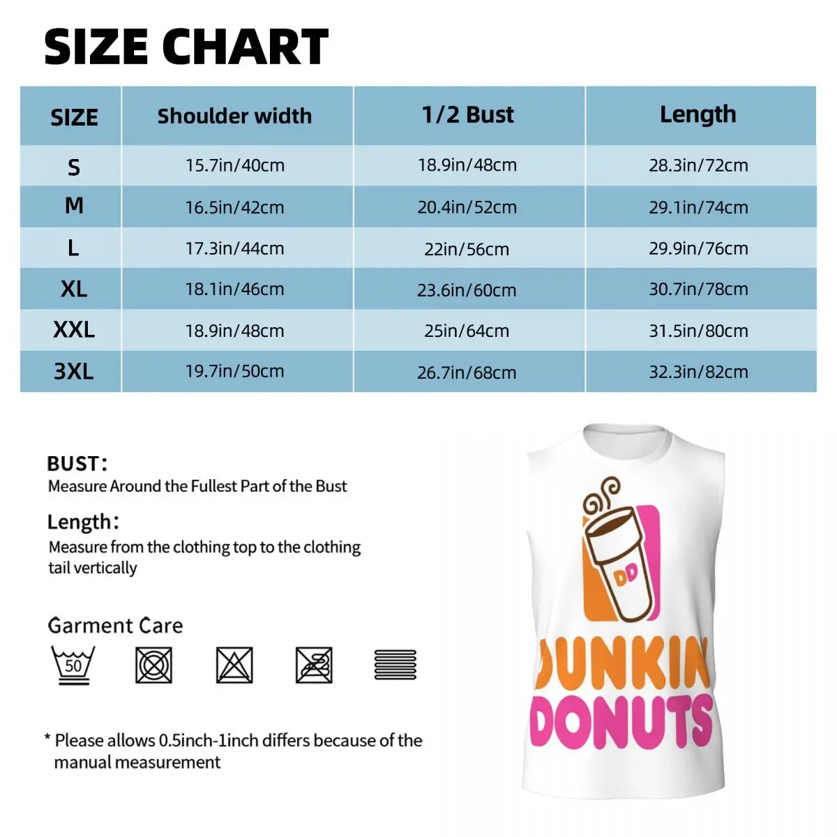 Dunkin Donuts Men Printed Sleeveless T-shirt Casual Hip Hop Street Style Beach Holiday Tank Tops