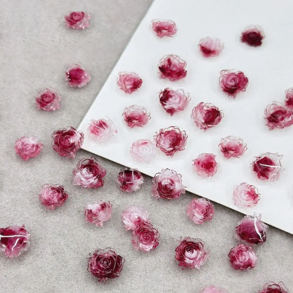 50PCS 3D Resin Camellia Nail Art Decoration Vintage Dark Night Two-tone Camellia Accessories Size Mixed Simulation Flower