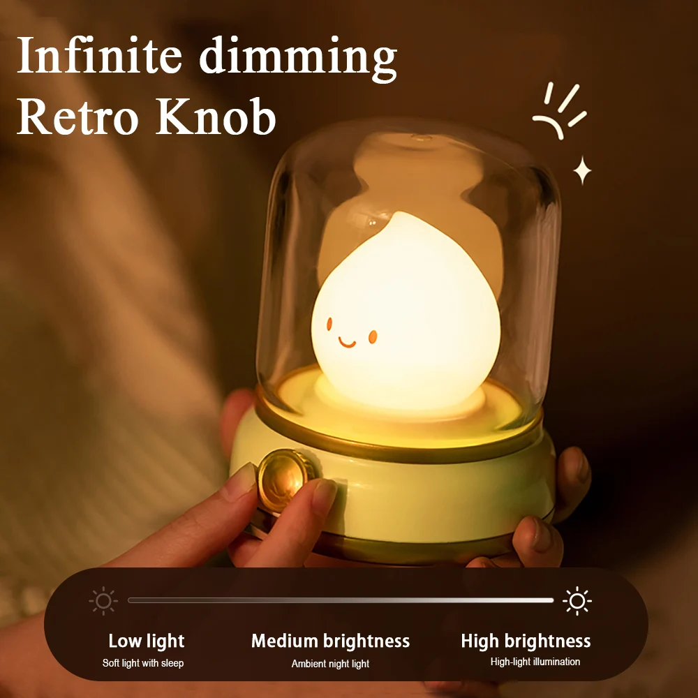 Kerosene LED Night Light Cute Flameless Candle Light with Two Modes USB Rechargeable Dimmable Camping Light For Bedroom Decor