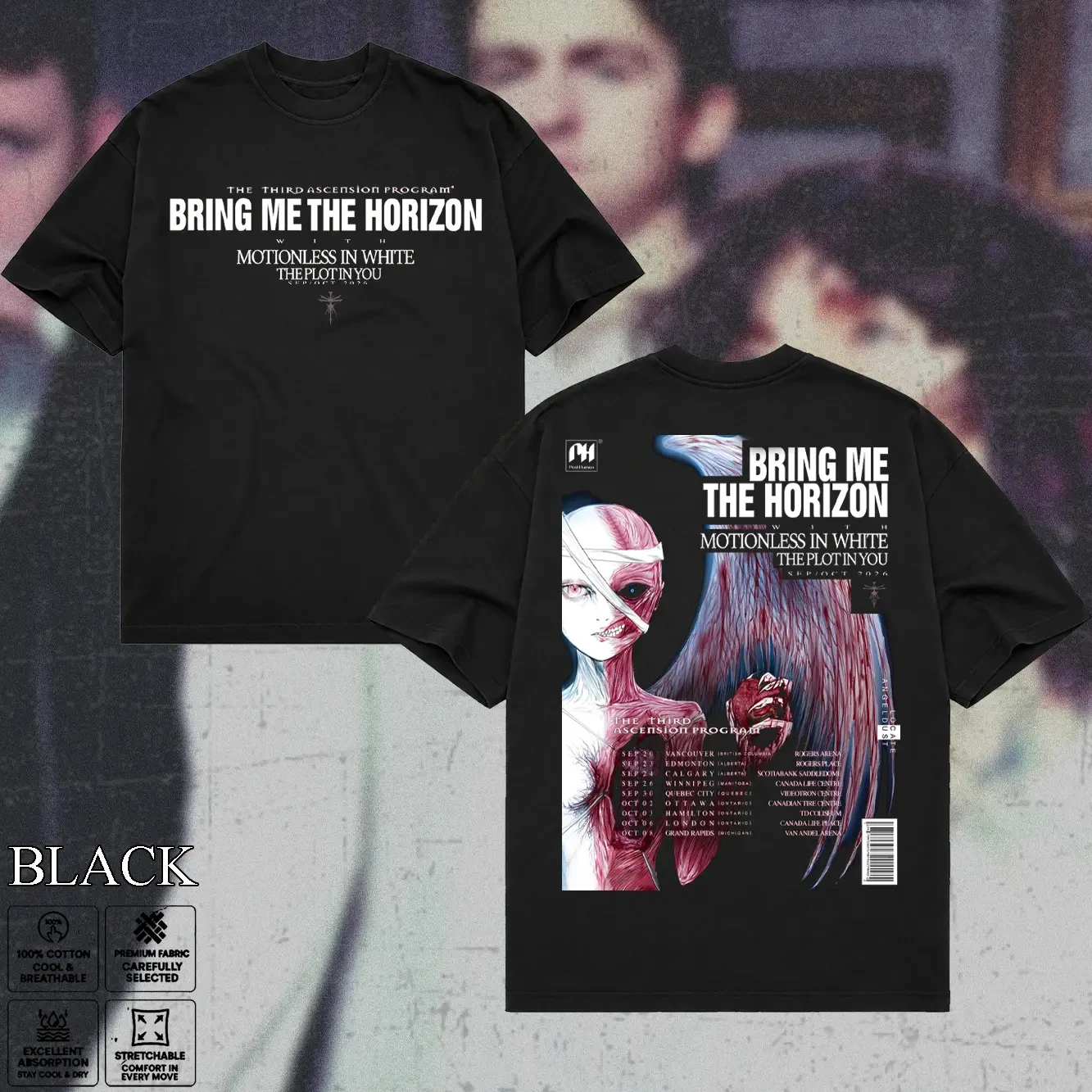 BMTH Bring Me The Horizon Third Ascension Tour T-Shirt 2026 Rücktourdaten-Druck Unisex Oversized Metalcore Fan Kurzarm – Detail 3