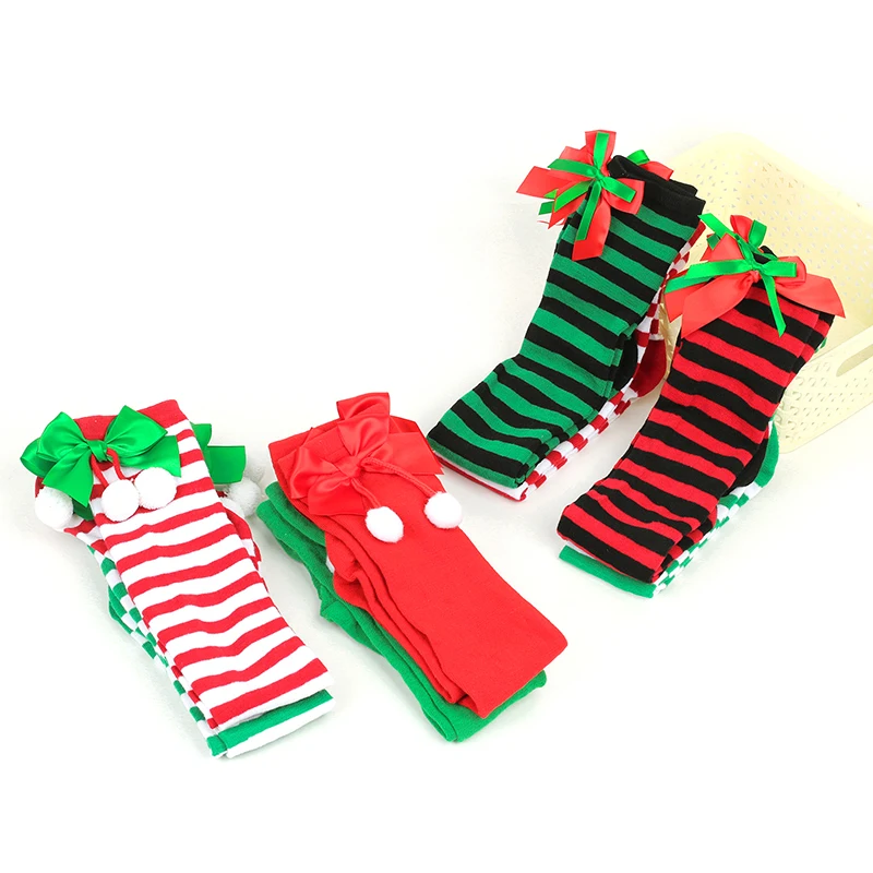 Christmas Ornaments Socks Striped Long Stockings Christmas Decorations High Socks for Girls Striped Knee Socks