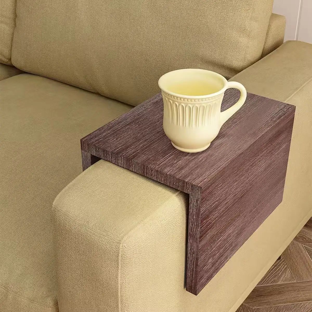 Clip-On Sofa Armrest Table, C-Shaped Wooden Side Table For Small Space Living Room