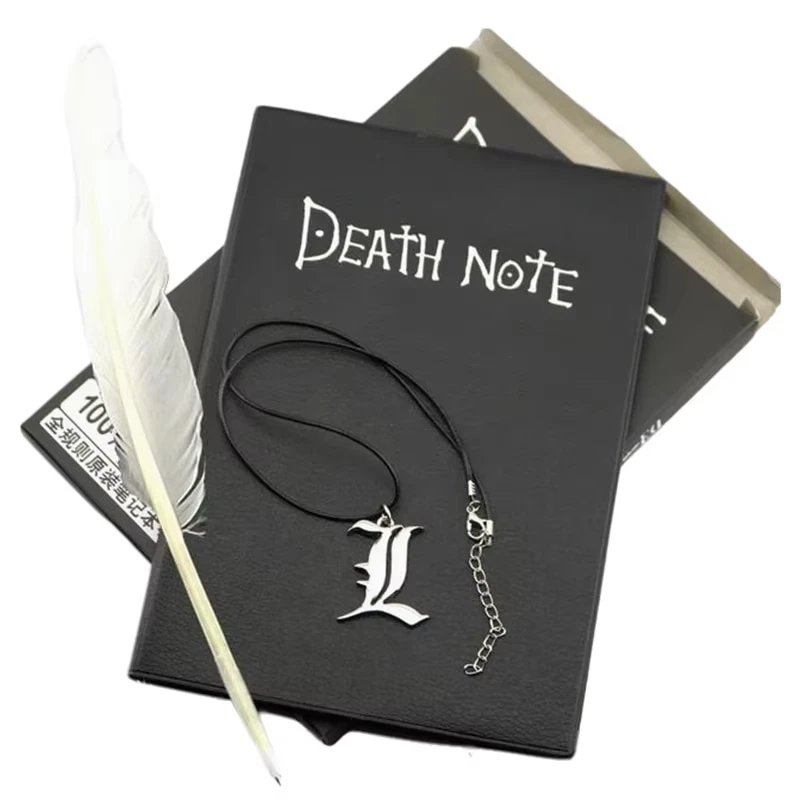 Hot Notebook A5 Anime Notebook Set Leather Journal And Necklace Feather Pen Animation Art Writing Journal Notepad Gift Christmas