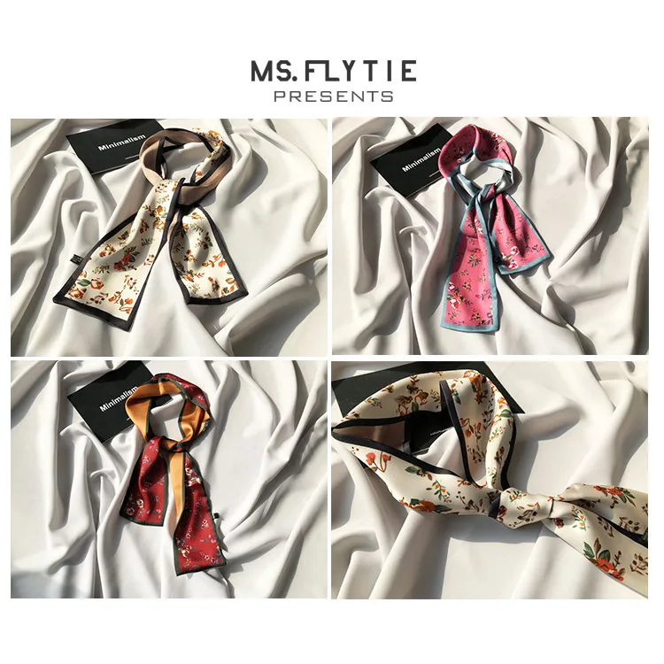 Ms.flytie-Écharpe décorative multifonctionnelle pour femme, petite écharpe florale classique, tout match, style étranger, printemps et été