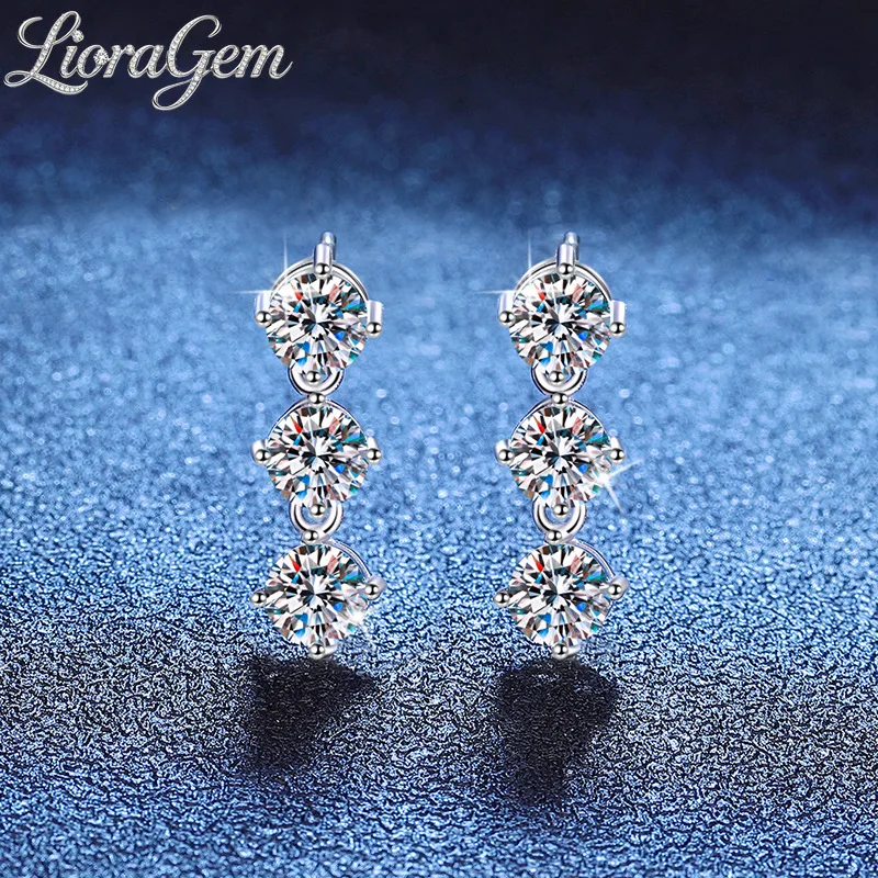 LioraGem French-Style Fringe Moissanite Stud Earrings, Luxurious 3-Carat Moissanite Earrings for Women Platinum PT950 Stamp