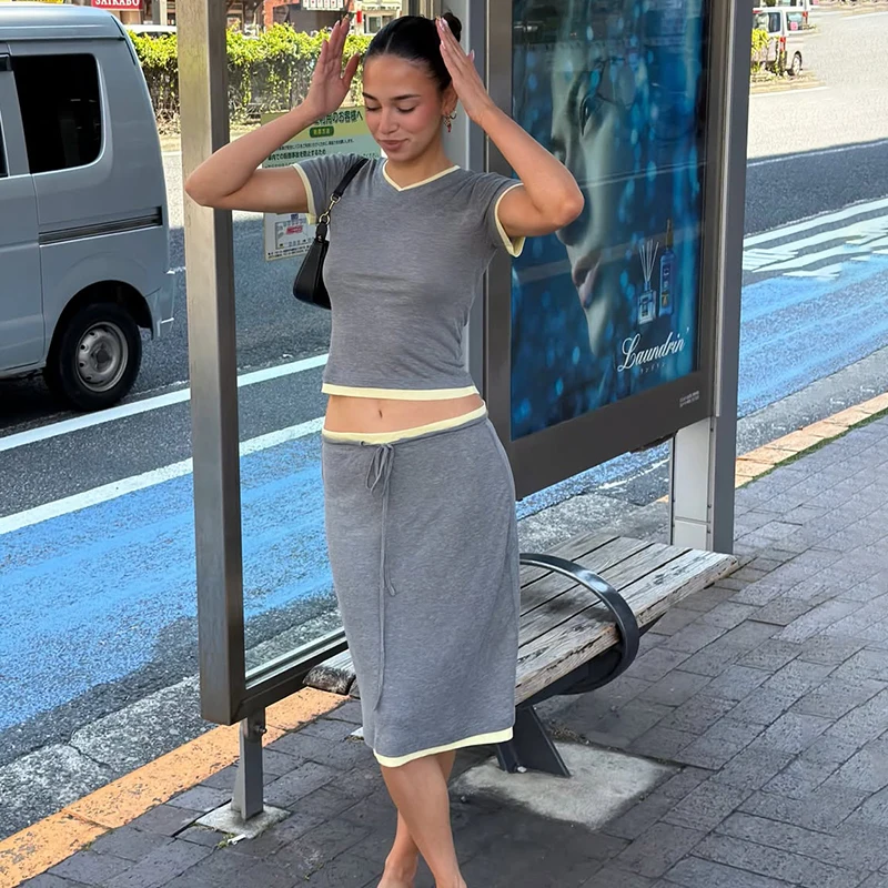 TARUXY Stylish Color-Block Casual Skirt Women's Commuting Lace-Up High-Waisted Slim Paneled Skirt 2026 Spring Summer New Female