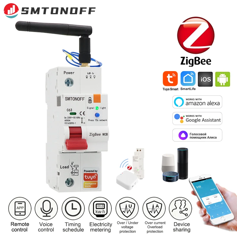 Tuya Zigbee Multifuntion Protector Smart Circuit Breaker With Metering Voice Control Alexa Google Alice