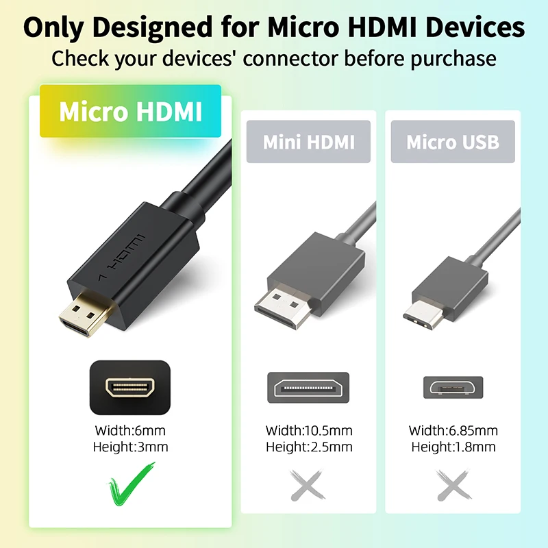4K Micro HDMI to HDMI Cable Adapter Straight or 90 Degree Angled HDMI to Micro HDMI Adapter Cable 4K 60Hz HDMI 2.0 Micro HDMI