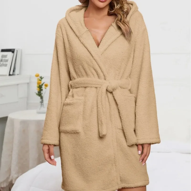 

Пушистый ремешок для ушей, повседневная плюшевая одежда для сна с v-образным вырезом, зимняя домашняя одежда для мужчин и женщин, удобный пижамный комплект из мягкой ткани