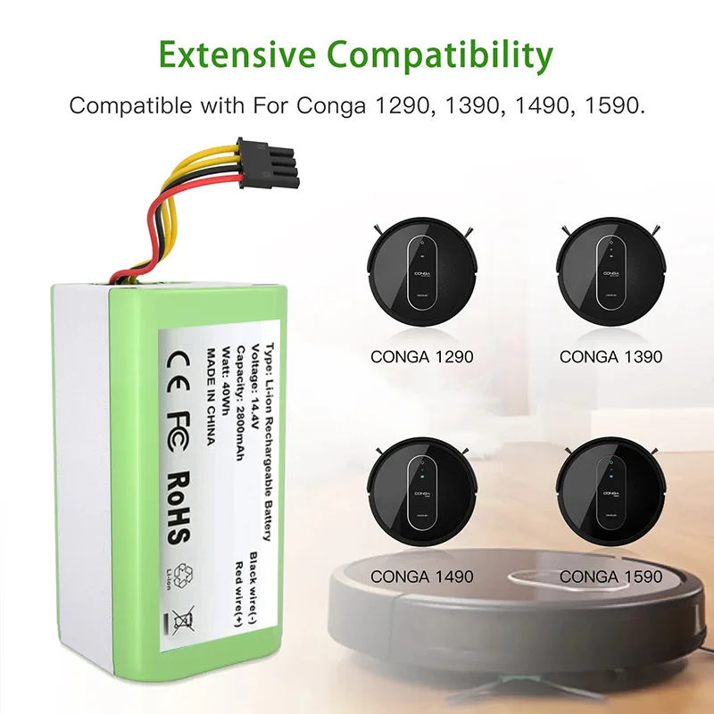 New 14.4V 14.8V Robotic Vacuum Cleaner Battery for Cecotec Conga 1490 1590 1290 1390 360 C50 LIFERO RX9 for Midea I3 I3pro F2TB