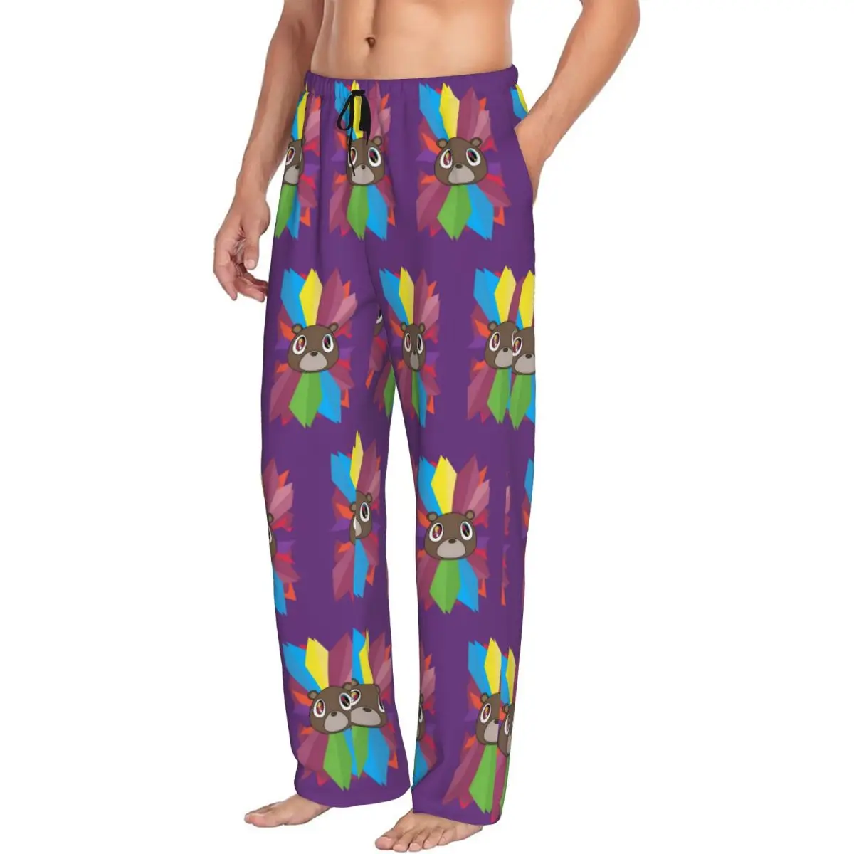 Custom Kanye West Pajama Pants Sleepwear for Men Elastic Waistband Dropout Bear Sleep Lounge Bottoms with Pockets